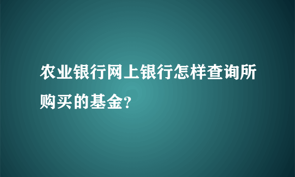 农业银行网上银行怎样查询所购买的基金？