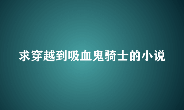 求穿越到吸血鬼骑士的小说