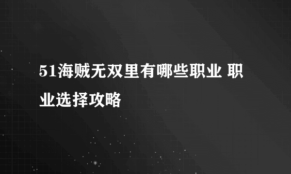 51海贼无双里有哪些职业 职业选择攻略