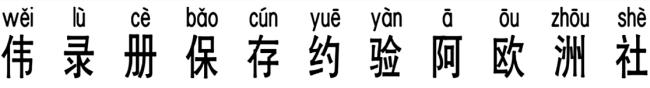 伟、录、册、保、存、约、验、阿、欧、洲、社、组词拼音？