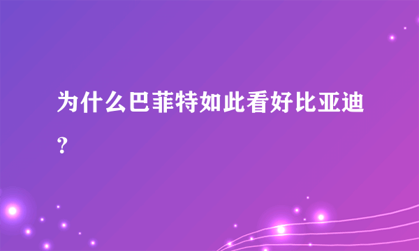 为什么巴菲特如此看好比亚迪？