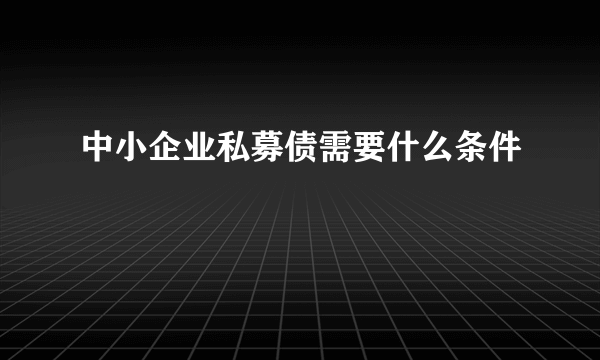 中小企业私募债需要什么条件