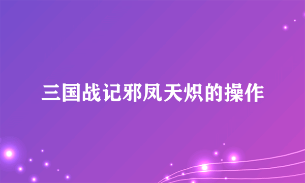 三国战记邪凤天炽的操作