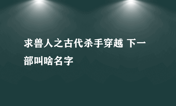 求兽人之古代杀手穿越 下一部叫啥名字