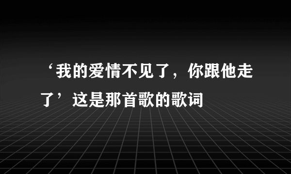 ‘我的爱情不见了，你跟他走了’这是那首歌的歌词