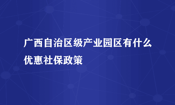 广西自治区级产业园区有什么优惠社保政策