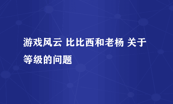 游戏风云 比比西和老杨 关于等级的问题