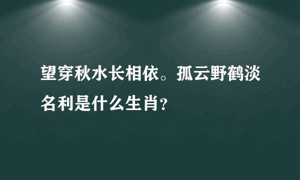 望穿秋水长相依。孤云野鹤淡名利是什么生肖？