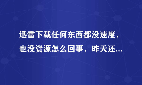 迅雷下载任何东西都没速度，也没资源怎么回事，昨天还好好的。