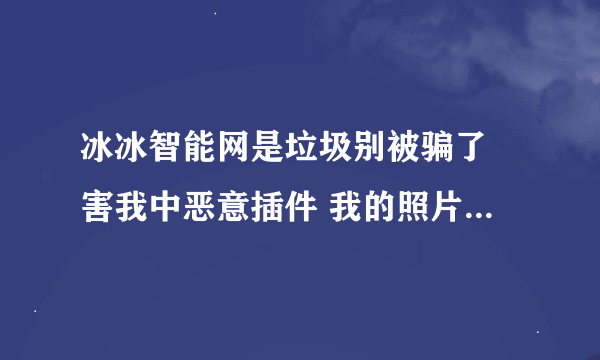 冰冰智能网是垃圾别被骗了 害我中恶意插件 我的照片全没了 我的回忆啊 多么重要的 杀无赦