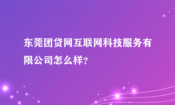 东莞团贷网互联网科技服务有限公司怎么样？