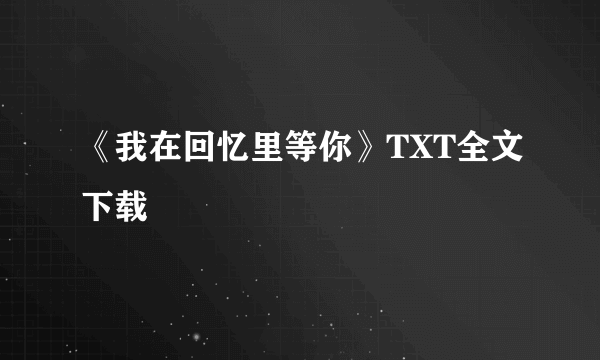 《我在回忆里等你》TXT全文下载