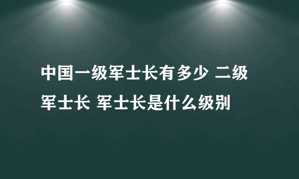 中国一级军士长有多少 二级军士长 军士长是什么级别