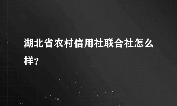 湖北省农村信用社联合社怎么样？