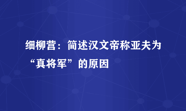 细柳营：简述汉文帝称亚夫为“真将军”的原因