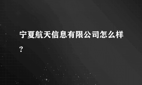 宁夏航天信息有限公司怎么样？