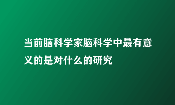 当前脑科学家脑科学中最有意义的是对什么的研究