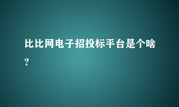 比比网电子招投标平台是个啥？