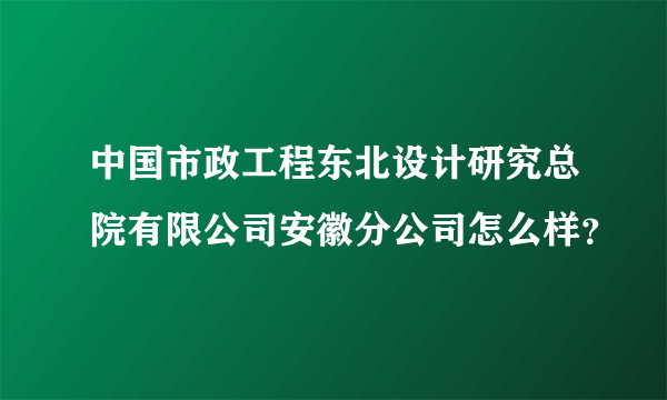 中国市政工程东北设计研究总院有限公司安徽分公司怎么样？