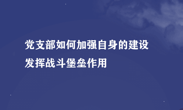 党支部如何加强自身的建设 发挥战斗堡垒作用