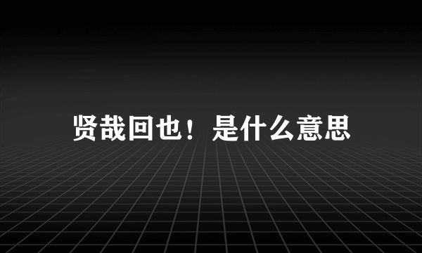 贤哉回也！是什么意思