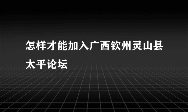 怎样才能加入广西钦州灵山县太平论坛