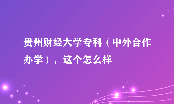 贵州财经大学专科（中外合作办学），这个怎么样