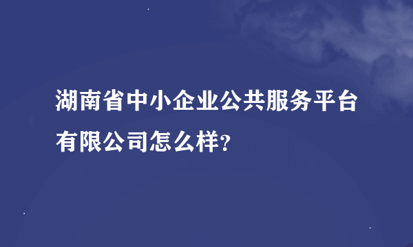 湖南省中小企业公共服务平台有限公司怎么样？