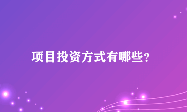 项目投资方式有哪些？