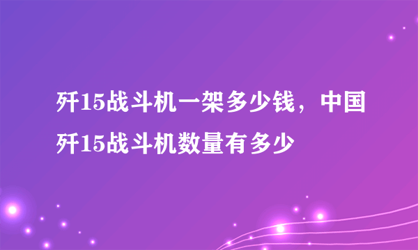 歼15战斗机一架多少钱，中国歼15战斗机数量有多少