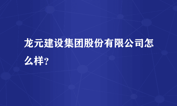 龙元建设集团股份有限公司怎么样？