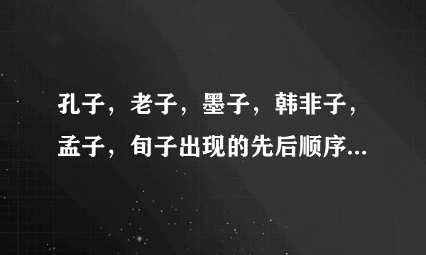 孔子，老子，墨子，韩非子，孟子，旬子出现的先后顺序谢谢了，大神帮忙啊