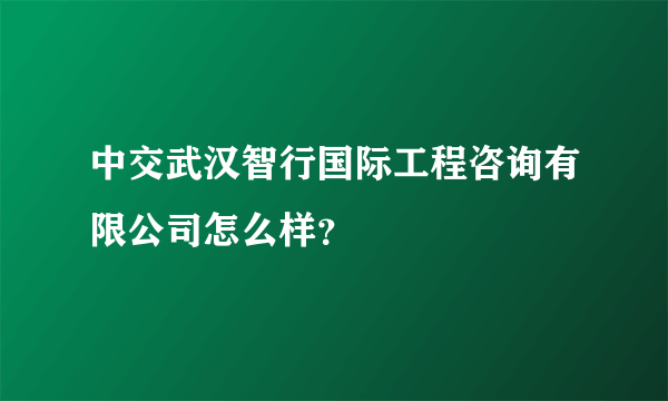 中交武汉智行国际工程咨询有限公司怎么样？