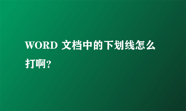 WORD 文档中的下划线怎么打啊？