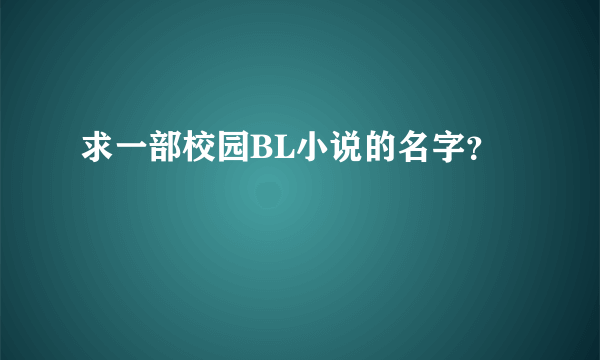 求一部校园BL小说的名字？