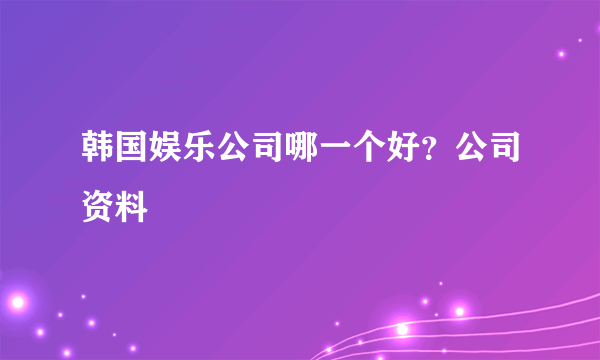 韩国娱乐公司哪一个好？公司资料