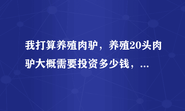 我打算养殖肉驴，养殖20头肉驴大概需要投资多少钱，一年可以赚多少钱