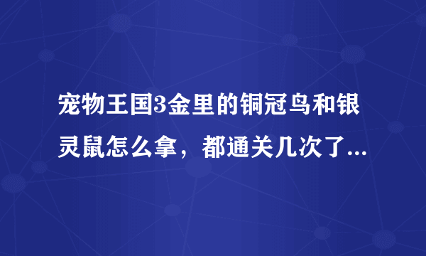 宠物王国3金里的铜冠鸟和银灵鼠怎么拿，都通关几次了，还不懂拿呃