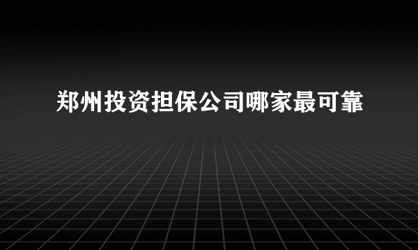 郑州投资担保公司哪家最可靠