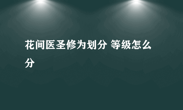 花间医圣修为划分 等级怎么分