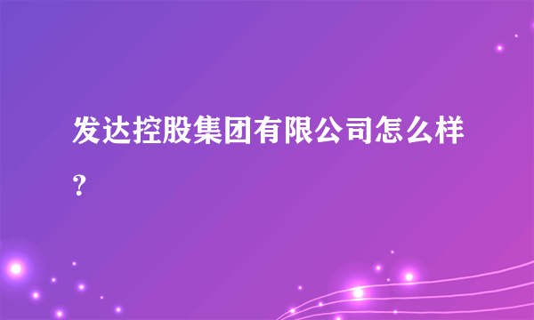 发达控股集团有限公司怎么样？