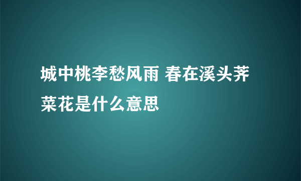 城中桃李愁风雨 春在溪头荠菜花是什么意思