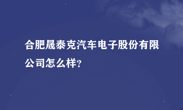 合肥晟泰克汽车电子股份有限公司怎么样？