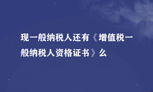 现一般纳税人还有《增值税一般纳税人资格证书》么