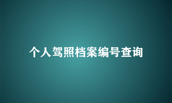 个人驾照档案编号查询