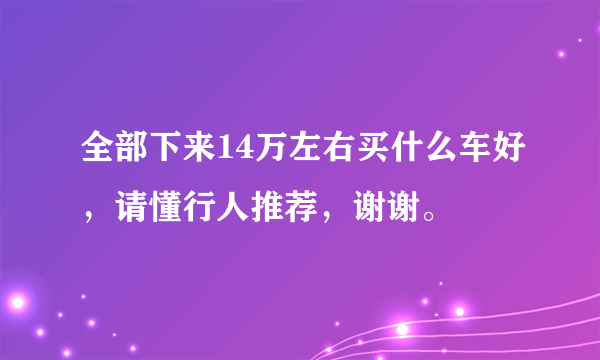 全部下来14万左右买什么车好，请懂行人推荐，谢谢。