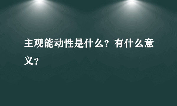 主观能动性是什么？有什么意义？